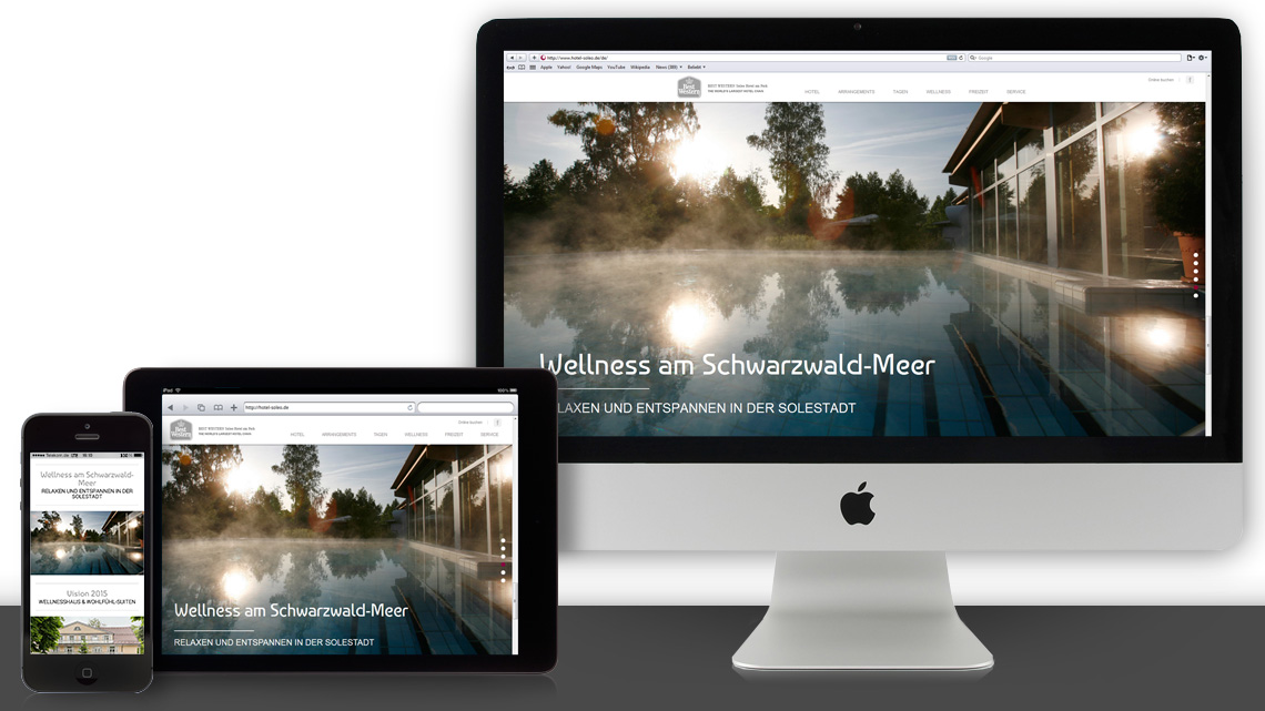Ansicht der Webseite von Best Western Hotel Soleo auf einem iMac, einem iPad und einem iPhone