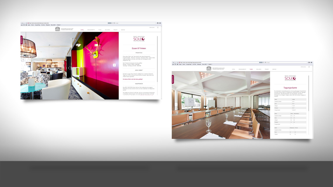 Zwei Webseitenausschnitte des Best Western Hotel Soleo