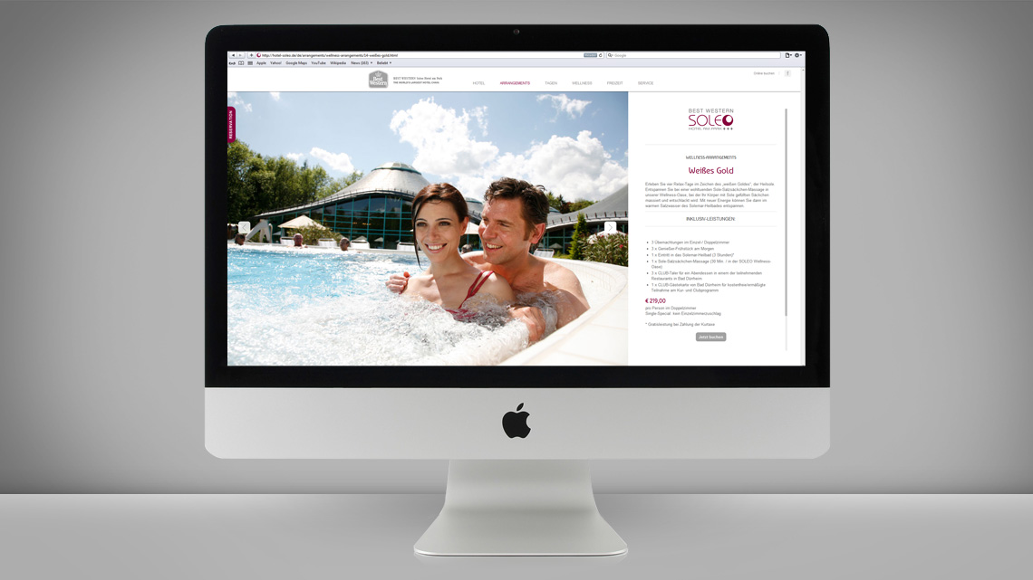 Ansicht der Unterseite der Webseite von Best Western Hotel Soleo auf einem iMac