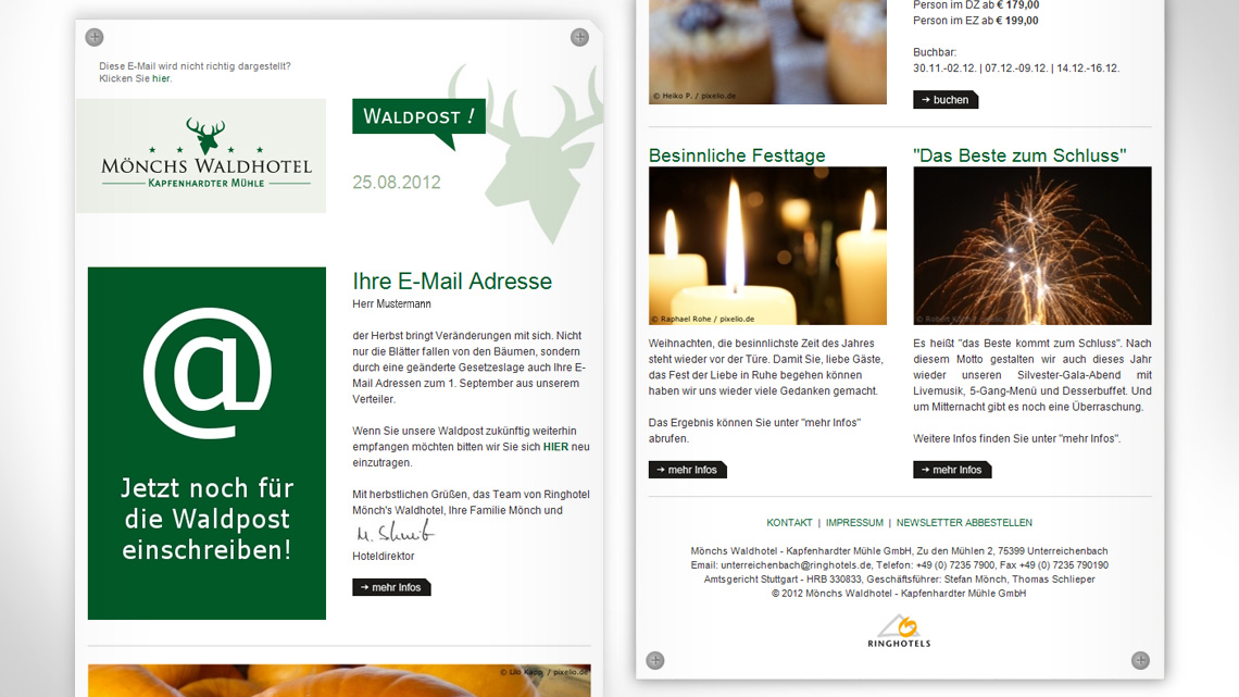 Ansicht von einem E-Mail-Newslettern im Corporate Design vom Mönchs Waldhotel