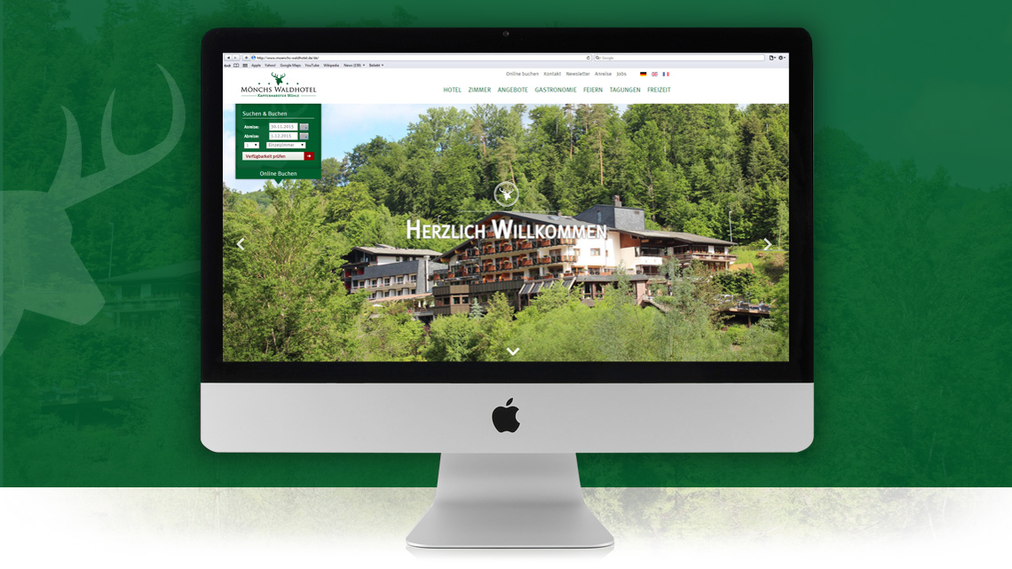 Darstellung der Webseite von Mönchs Waldhotel auf einem iMac