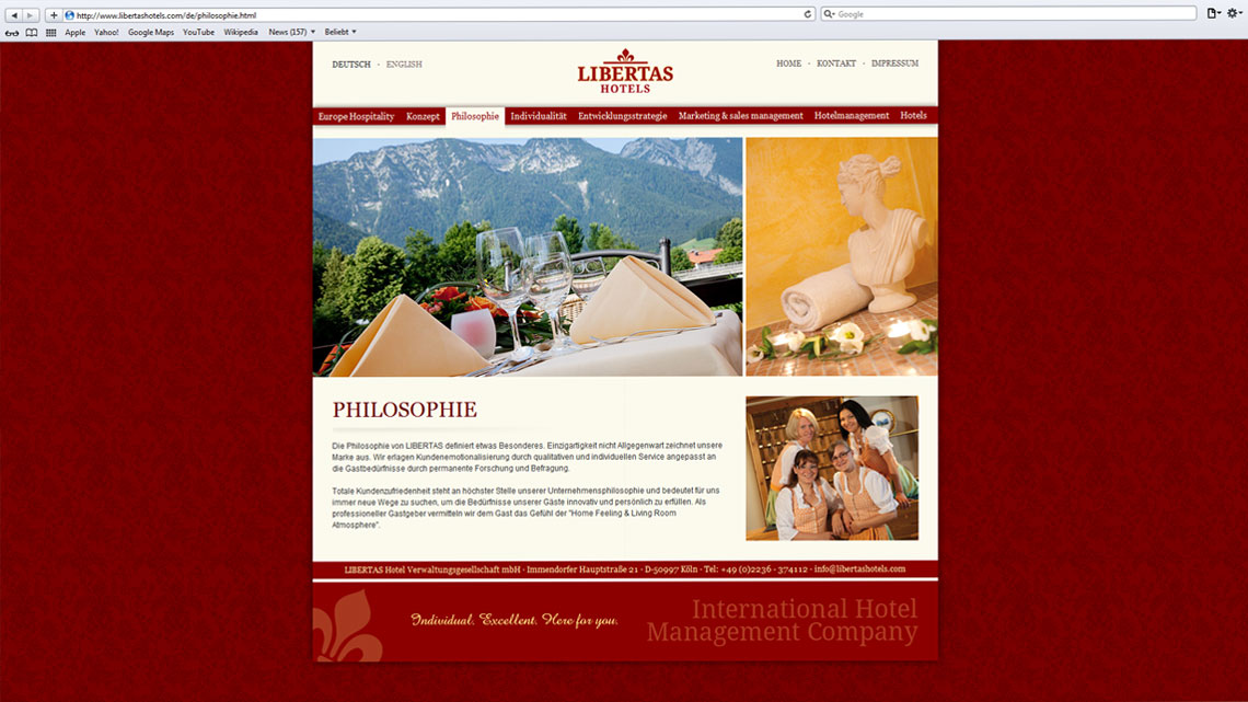 Unterseite der Webseite der Libertas Hotels als Bildausschnitt