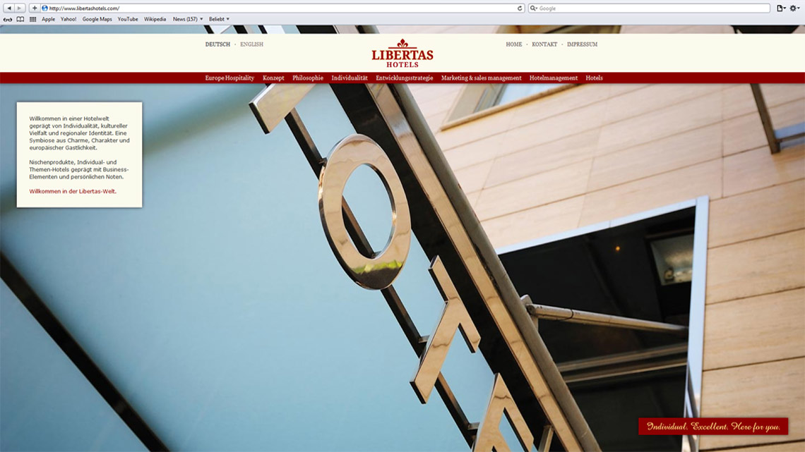 Startseite der Webseite der Libertas Hotels als Bildausschnitt