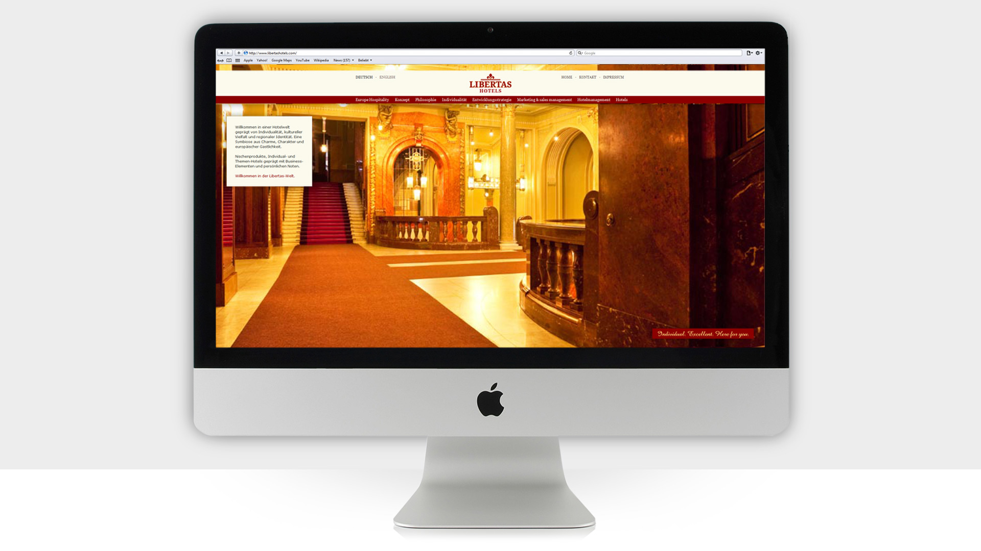 Startseite der Webseite der Libertas Hotels auf einem iMac