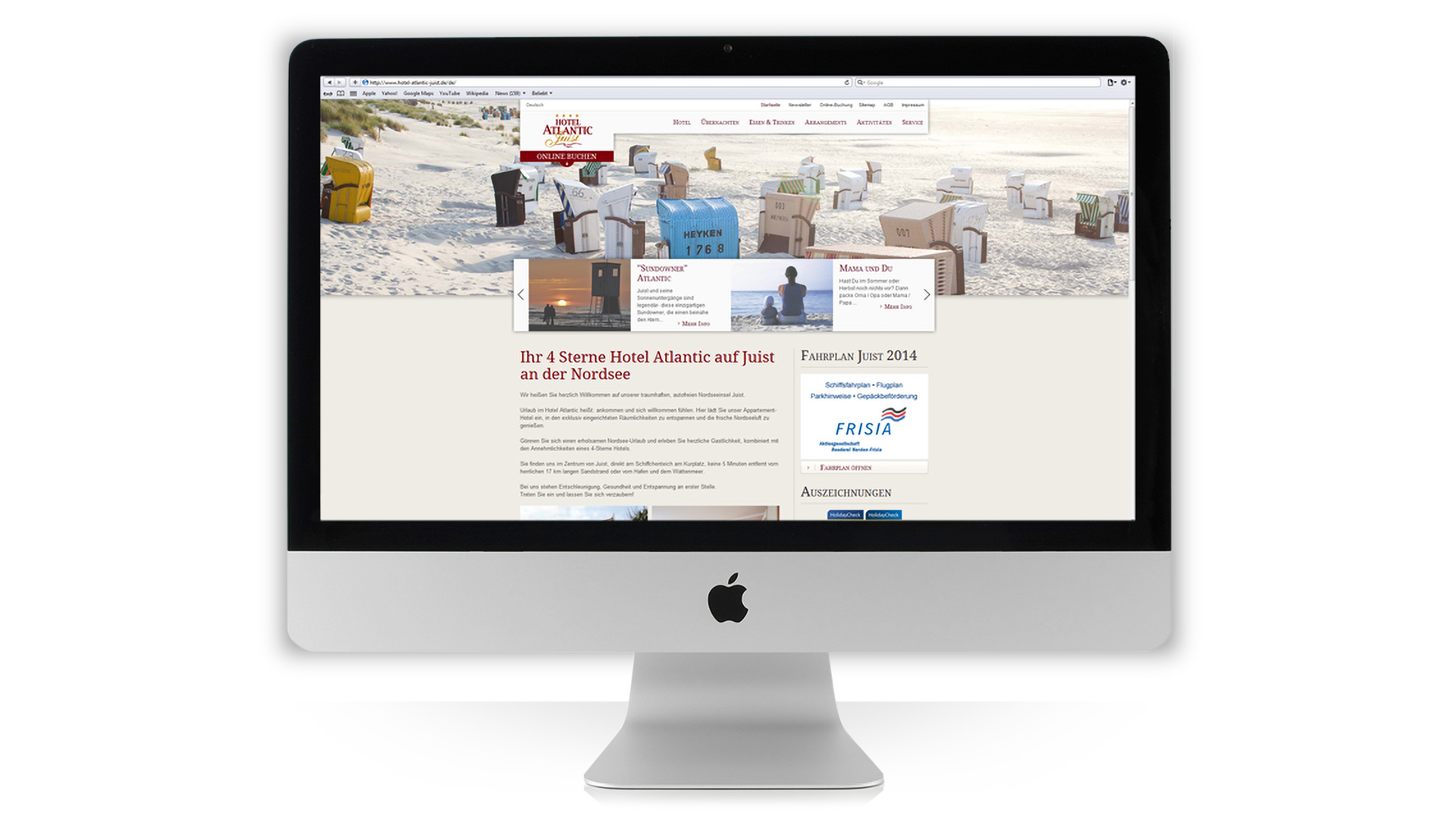 Ansicht der Webseite vom Hotel Atlantic Juist auf einem iMac