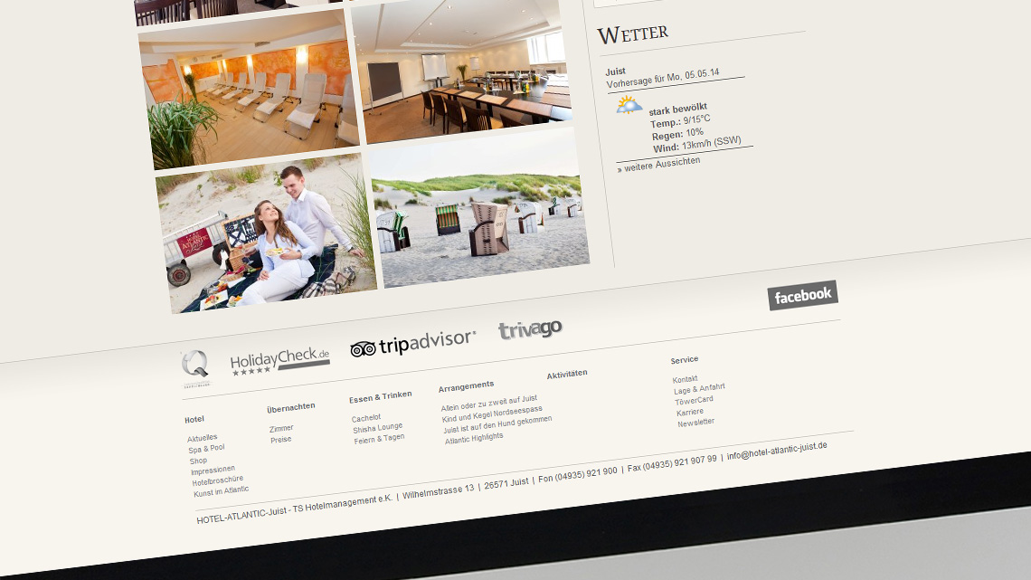 Ansicht der Website vom Hotel Atlantic Juist als Ausschnitt