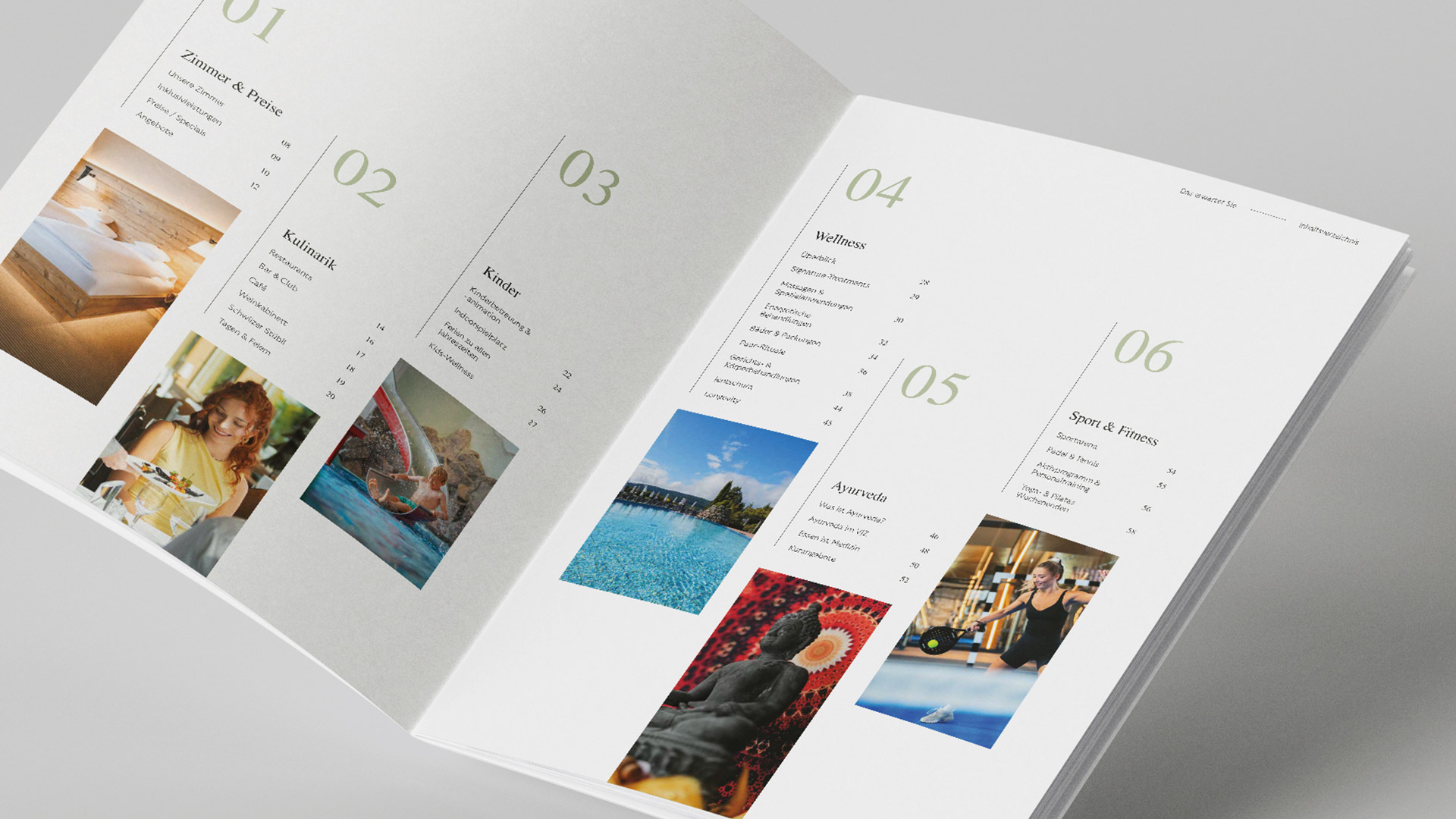 Abbildung des Inhaltsverzeichnis der Imagebroschüre des Vier Jahreszeiten am Schluchsee